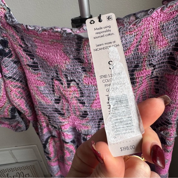 NIC + ZOE Petal Patch Floral Woven Square Neck Elbow Sleeve Ruffle Midi Dress - Picture 6 of 10